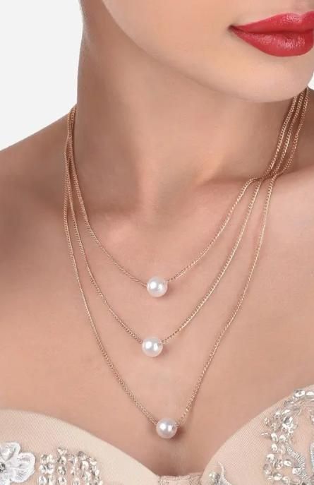 Gold Plated Pearl Layer Necklace for Women (Layered Jewelry)
