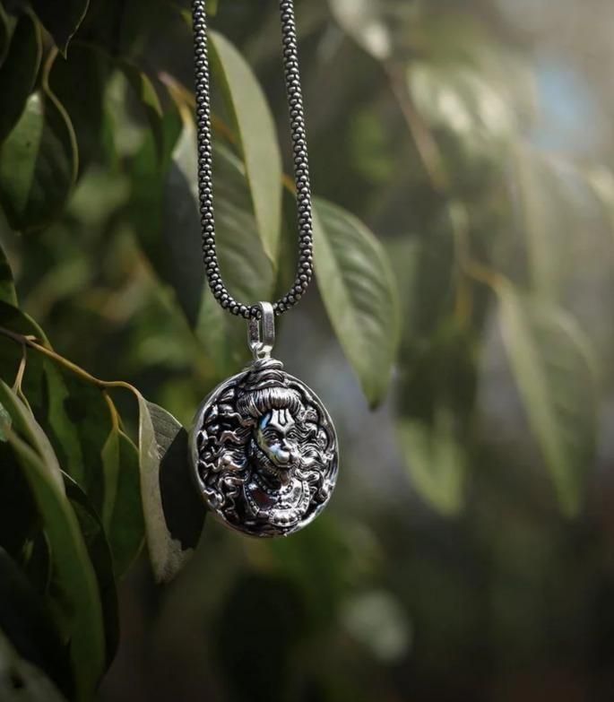 Hanuman Ji Oxidized Silver Pendant with Chain for Men & Women