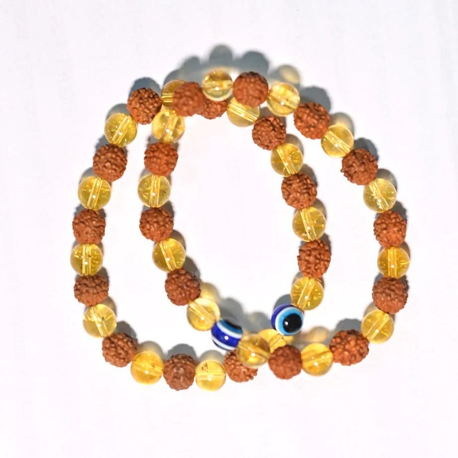 Rudraksha Citrine Crystal Bracelet for Men & Women (Pack of 2)