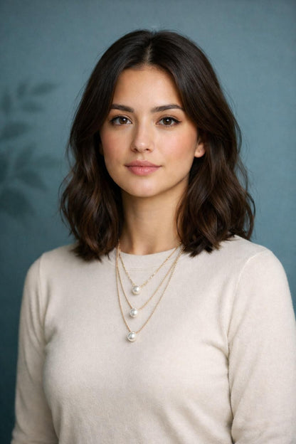 Gold Plated Pearl Layer Necklace for Women (Layered Jewelry)