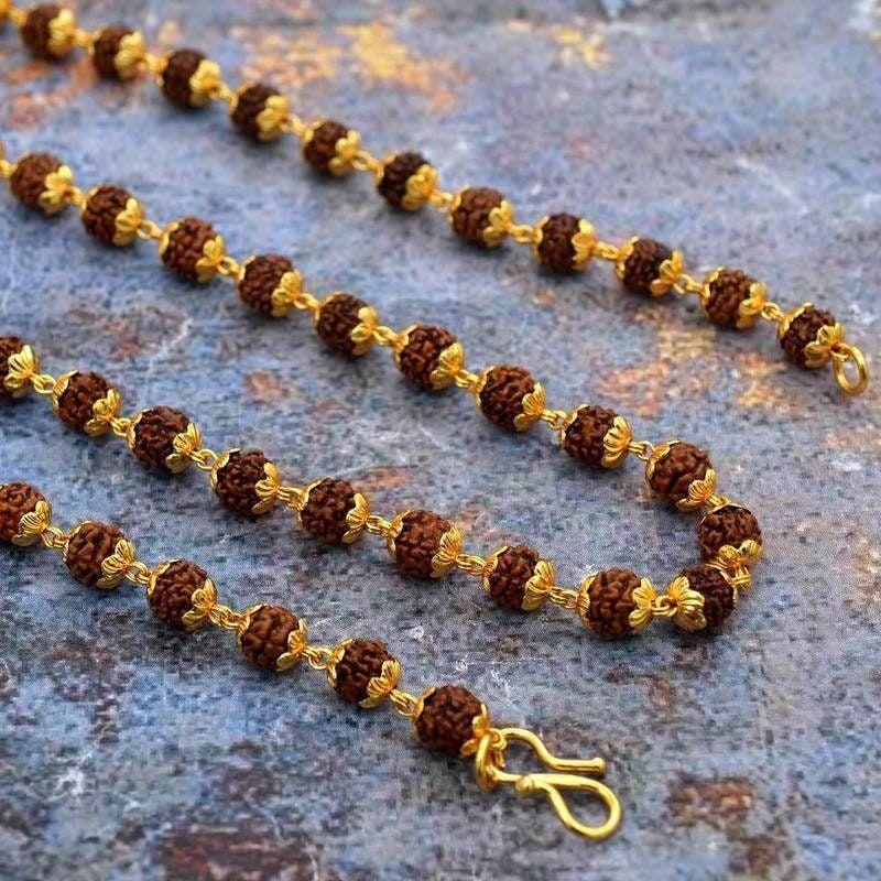 Gold-Plated Rudraksha Mala Necklace for Men & Women (Spiritual Jewelry)