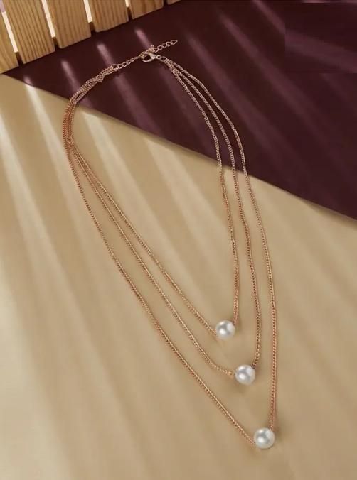 Gold Plated Pearl Layer Necklace for Women (Layered Jewelry)