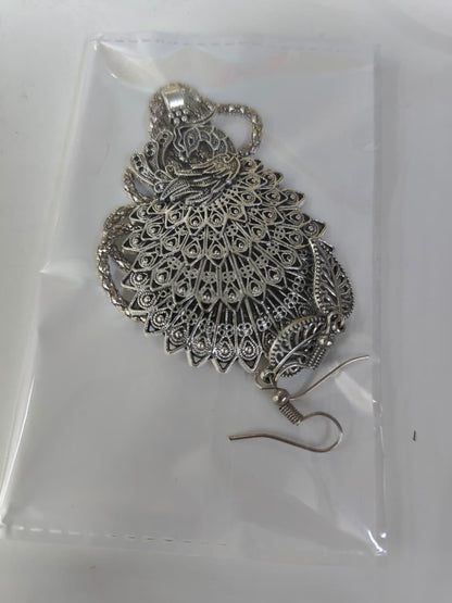 Oxidized Peacock Style Pendant Chain with Earrings for Women