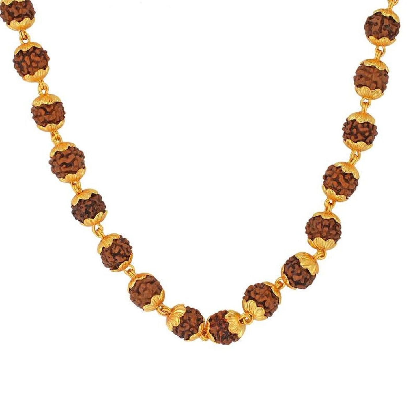 Gold-Plated Rudraksha Mala Necklace for Men & Women (Spiritual Jewelry)