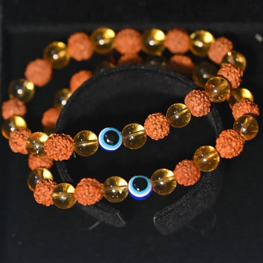 Rudraksha Citrine Crystal Bracelet for Men & Women (Pack of 2)
