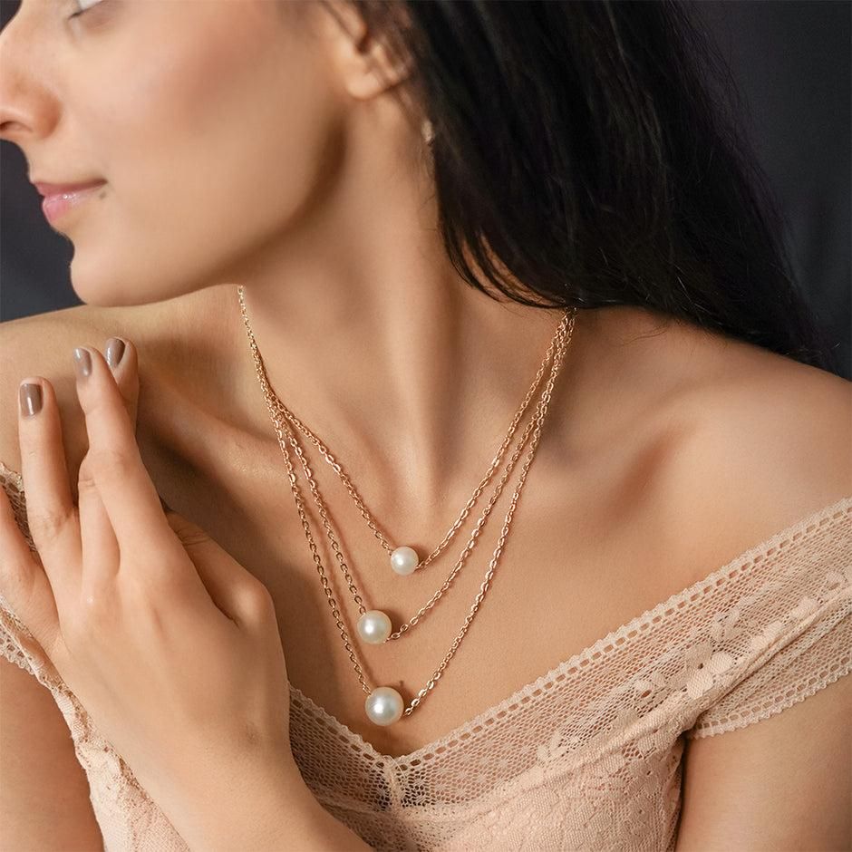 Gold Plated Pearl Layer Necklace for Women (Layered Jewelry)
